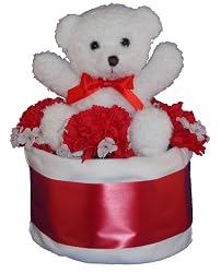 White Bear 1 Tier Diaper Cake w/ Pampers Swaddlers, 10" Kuddles Collection Bear, and Precious Cargo Baby Apparel