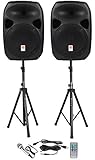 Rockville RPG122K Dual 12-inch Powered Speakers With Stands and Microphone - Black