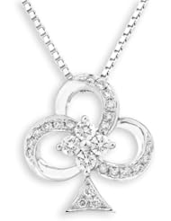 18K White Gold Diamond Accents Club Poker Pendant W/925 Sterling Silver Necklace 16" (3/10 cttw, G-H Color, VS2-SI1 Clarity)