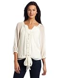 Democracy Women's 3/4 Sleeve Button Front Top with Pintucks