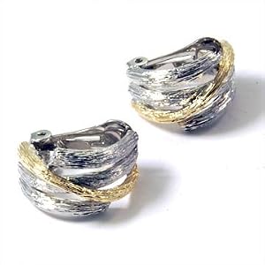 Click here to buy Beautiful Bala Gold Silver Tone Textured 4 Lined Twisted Clip-On Hoop Earrings (299) by Earrings Ks Charming Designs.