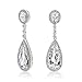 Art Deco Style Wedding Bridal Clear AAA Cubic Zirconia Halo Linear Long Pear Solitaire Teardrop CZ Statement Dangle Chandelier Earrings For Women Bridal Party Silver Plated