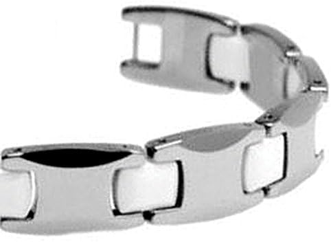 TNB72 Two Tone High Polish Tungsten Carbide & White Ceramic Men's Magnetic Ion Bracelet - approx. 10 mm x 8.5 inches
