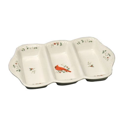 Pfaltzgraff Winterberry Cardinal 14-Inch X 9-Inch Three Section Serving Tray