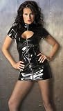 Patent Peek-A-Boo Dress Front Zipper Opening Color: Black/Black Sizes: Small, Medium, Large or X-Large