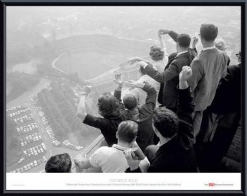 Fans Cheering the Pittsburgh Pirates from atop Cathedral, 1960 World Series vs. The New York Yankees, Framed Art Print by George Silk