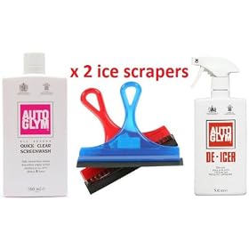 Winter De-icer Kit - Autoglym All Season Screanwash, 2 x Squeegee Ice Scrapers & Autoglym De-Icer