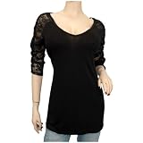 Jr Plus Size Sexy Lace Accented Black Tunic Top