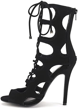 Isastyle Women's Big Size Shoes High Heel Sandals Lace-up Zip High-top Pumps for Casual Place Suede Black US 6