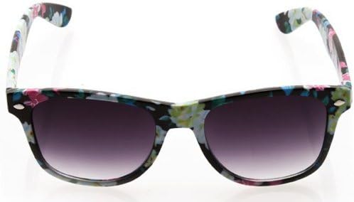 Unisex Floral Print Vintage Wayfarer Sunglasses (Black/White)