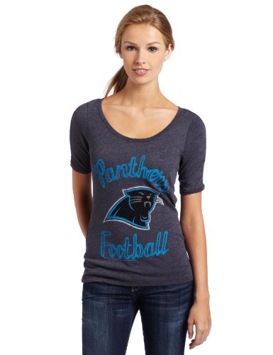NFL Women's Carolina Panthers Heather Vintage Thermal Sleeve Athletic Tee (Black Wash, X-Large)