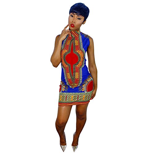 Rumas® Women African Print Dress Casual Straight Bohemia Sleeveless Mini Dresses