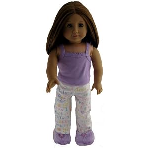 I Love Grandma Pajama Outfit with Lavender Tank Top and Lavender Fuzzy Slippers, Fits 18... by