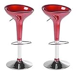 Set of 2 Adjustable Swivel Barstools in Red Finish