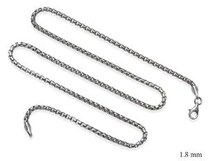 1.8mm Oxidized Round Box Chain for Men or Women in 16", 18", 20", 22", 24", and 30" Lengths, #8417