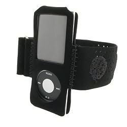 Apple iPod Nano 4th Generation (4G) (BLACK) Active Workout Sports Neoprene Sports Armband, with Retractable 3.5mm to 3.5mm Auxilary Cable + Charging Combo of USB Data 2in1 Sync Cable and USB Car and Wall / Travel Charger