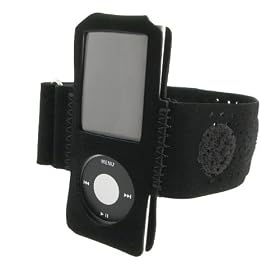 Apple iPod Nano 4th Generation (4G) (BLACK) Active Workout Sports Neoprene Sports Armband, with Retractable 3.5mm to 3.5mm Auxilary Cable + Charging Combo of USB Data 2in1 Sync Cable and USB Car and Wall / Travel Charger