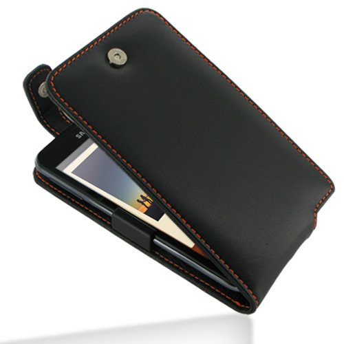 PDair Leather Case for Samsung Galaxy Note GT-N7000 - Flip Top Type (Black Orange Stitchings)