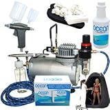 Complete Professional Turbo Tan Airbrush Sunless Tanning System with both a Single-Action Suction Feed Airbrush and a Trigger Style Gravity Feed Airbrush Gun plus a Pint of 8.5% DHA Solution with Medium Bronzer, a 4 Solution Variety Pack (1 Pint Total), a Tanning Tent and an Accessories Kit