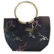 Bamboo Handle Synthetic Silk Plum Blossom Branch Handbag - Black