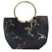 Bamboo Handle Synthetic Silk Plum Blossom Branch Handbag - Black