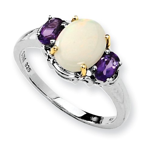 Sterling Silver & 14K Opal & Amethyst Ring