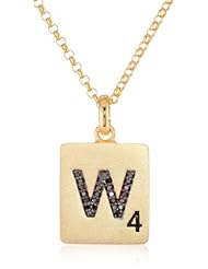 Scrabble 925 Yellow Gold Plated 0.075ct Diamond Initial W Pendant Necklace, 18"