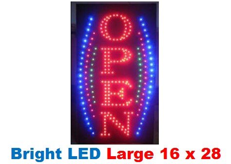 Vertical OPEN Large Animated Bright Led Neon Business Motion Light Sign. On/off with Chain 16*28*1 Blt8045l