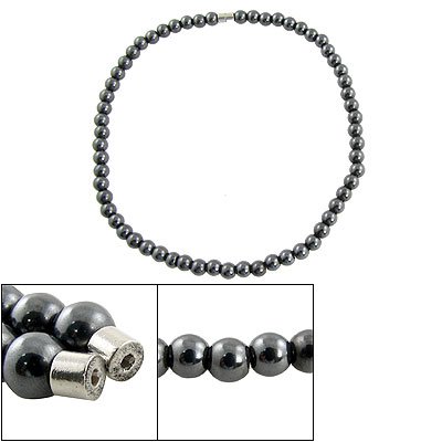 Women Men Dark Grey Round Hematite Beads Magnetic Necklace