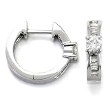 14K White Gold Channel Set Diamond Huggie Hoop Earrings