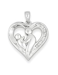 14k White Gold Mother & Baby Diamond Heart Pendant
