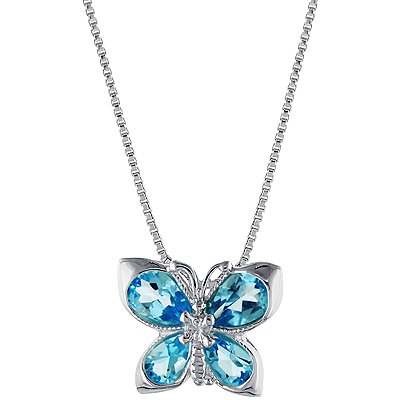 Sterling Silver Blue Topaz Butterfly Pendant with 18