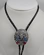 Turquoise / Coral Diamond Cut Pewter Indian Chief Bolo Tie