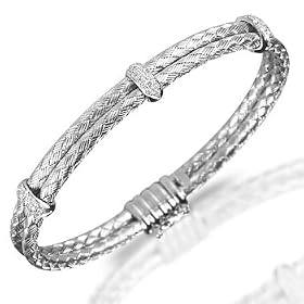 18 Kt White Gold Handwoven Diamond Pave Bangle Bracelet by WristRocks