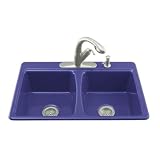 Kohler K-5815-4-30 Deerfield White/Color Double Bowl Kitchen Sink - Iron Cobalt