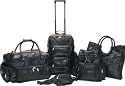 Maxam Italian Stone Design 5pc Genuine Lambskin Leather Luggage Set with silver tone hardware