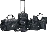Genuine Lambskin Leather 5 piece Luggage Set with silver tone hardware