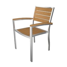 Polywood Euro All-Weather Dining Chair, Silver with Plastique Slats, Teak