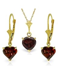 14K Gold Jewelry Set - Necklace and Earrings w/ Natural Heart-shaped Garnets