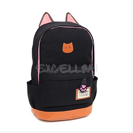 Fashion Womens Girls Canvas Cat Ear Backpack Travel Bag Satchel Campus Rucksack Color: Black