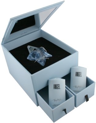 Angel by Thierry Mugler for Women 4 Treasured Jewels Piece Set Includes: 0.8 oz Eau de Parfum Spray Refillable + 0.9 oz Celestial Shampoo + 1.0 oz Celestial Body Lotion + Keep Sake Jewelry Box