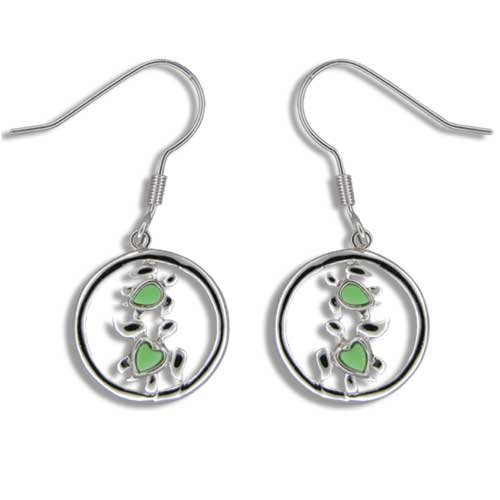 Sterling Silver Hawaiian Green Turqoise Heart Turtle Earrings