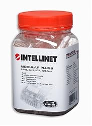 RJ45 Modular Plugs , Cat5e, UTP, 100-Pack in a Jar, Intellinet 502375