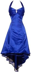 Satin Halter Dress Tulle Mini Train Prom Bridesmaid Holiday Formal Gown Junior Plus Size