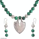 Malachite jewelry set, 'Silver Shield' 0.3" W 22.1" L