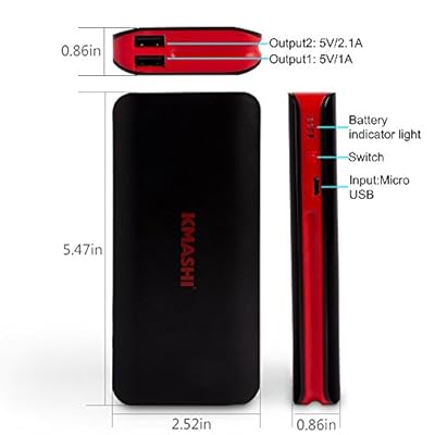 KMASHI 10000mAh MP816 (2.1Amp+1Amp Output,2Amp Input Fast Charging) Dual USB Portable External Extended Battery...