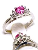 14k Heart Pink Sapphire & Diamond Ring - Size 7.0 in White Gold