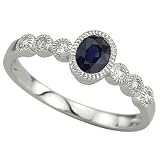 14K White Gold Oval Sapphire & Bezel Set Round Diamond Ring