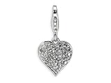 Amore LaVita(tm) Sterling Silver 3-D CZ and Red Enamel Heart w/Lobster Clasp Charm for Charm Bracelet