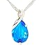 Tirio Fashion Eternal Love Angel Tear Blue Crystal Silver Pendant Necklace Jewelry for Womens